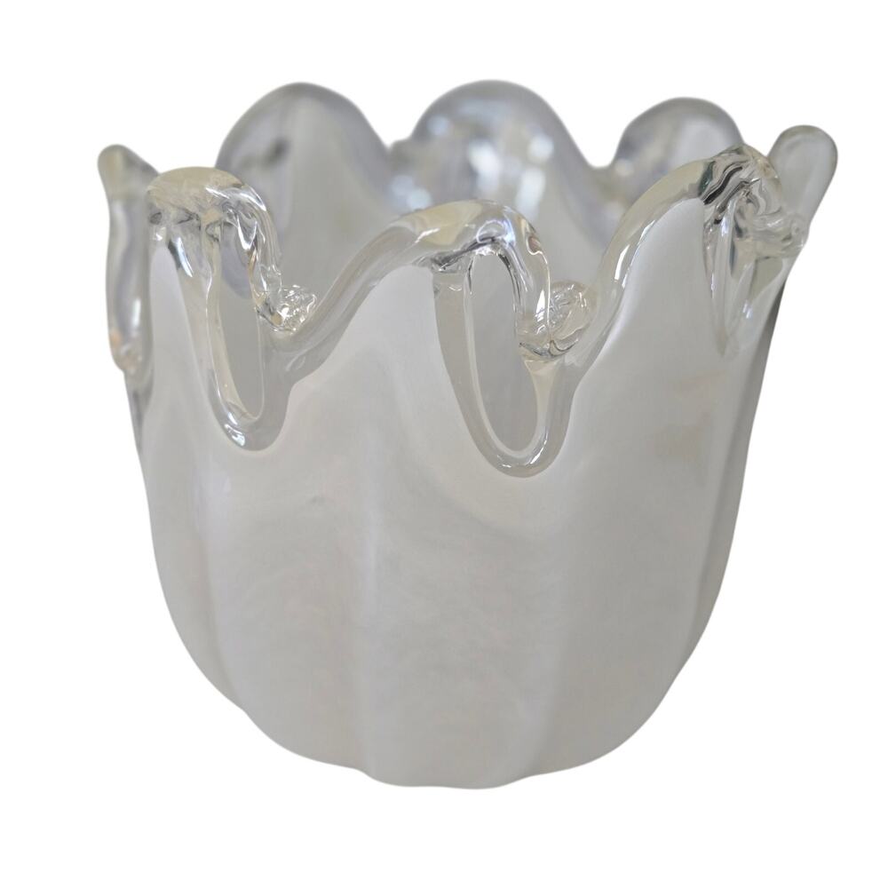 Murano White Crystal Italian‎ Vase Hand Made in Italy